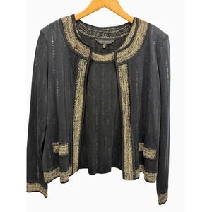 Ming Wang Womens Black Gold Metallic Knit Cardigan Tank Twin Set Studded Medium